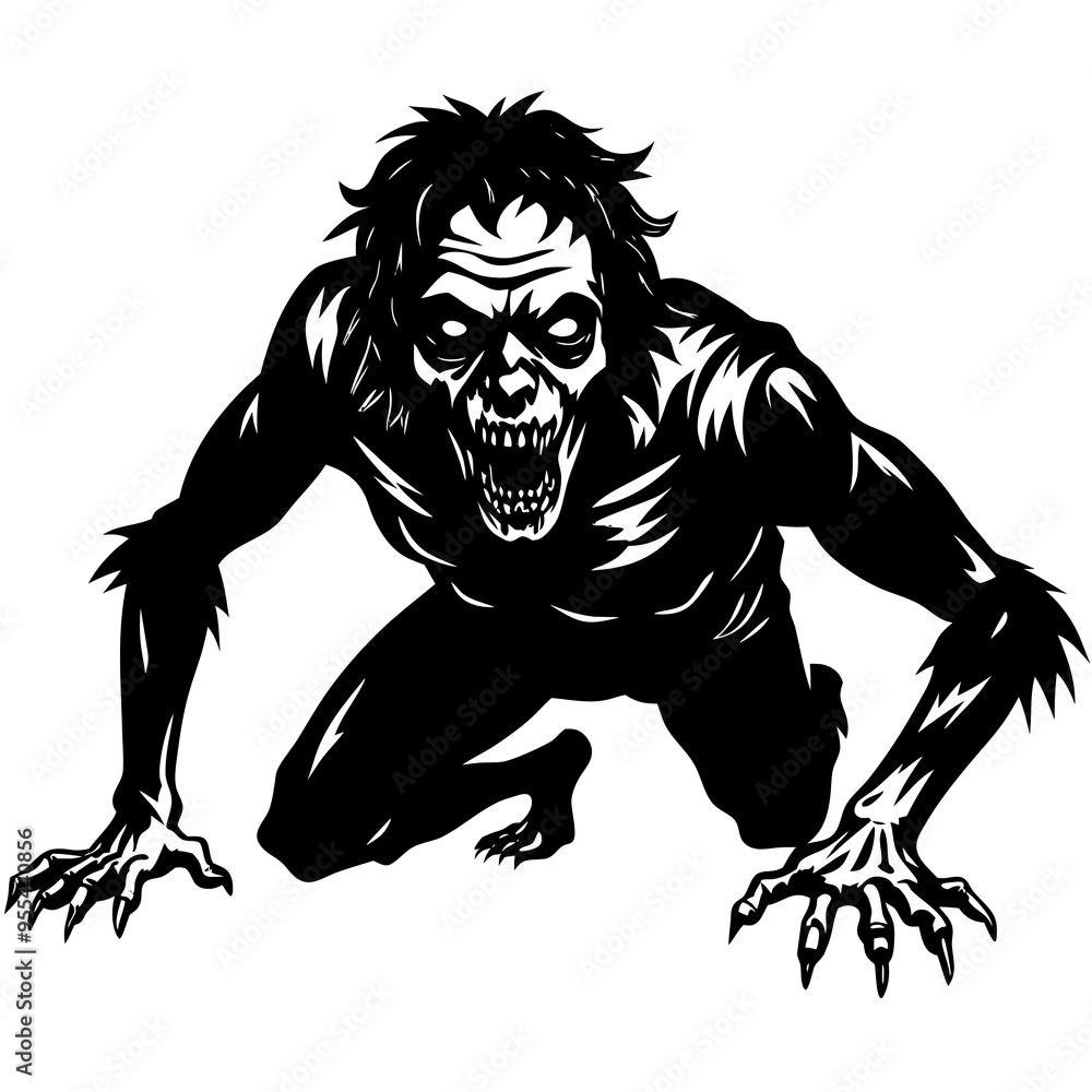 Fototapeta premium Creepy Zombie Crawl Vector Art Illustration