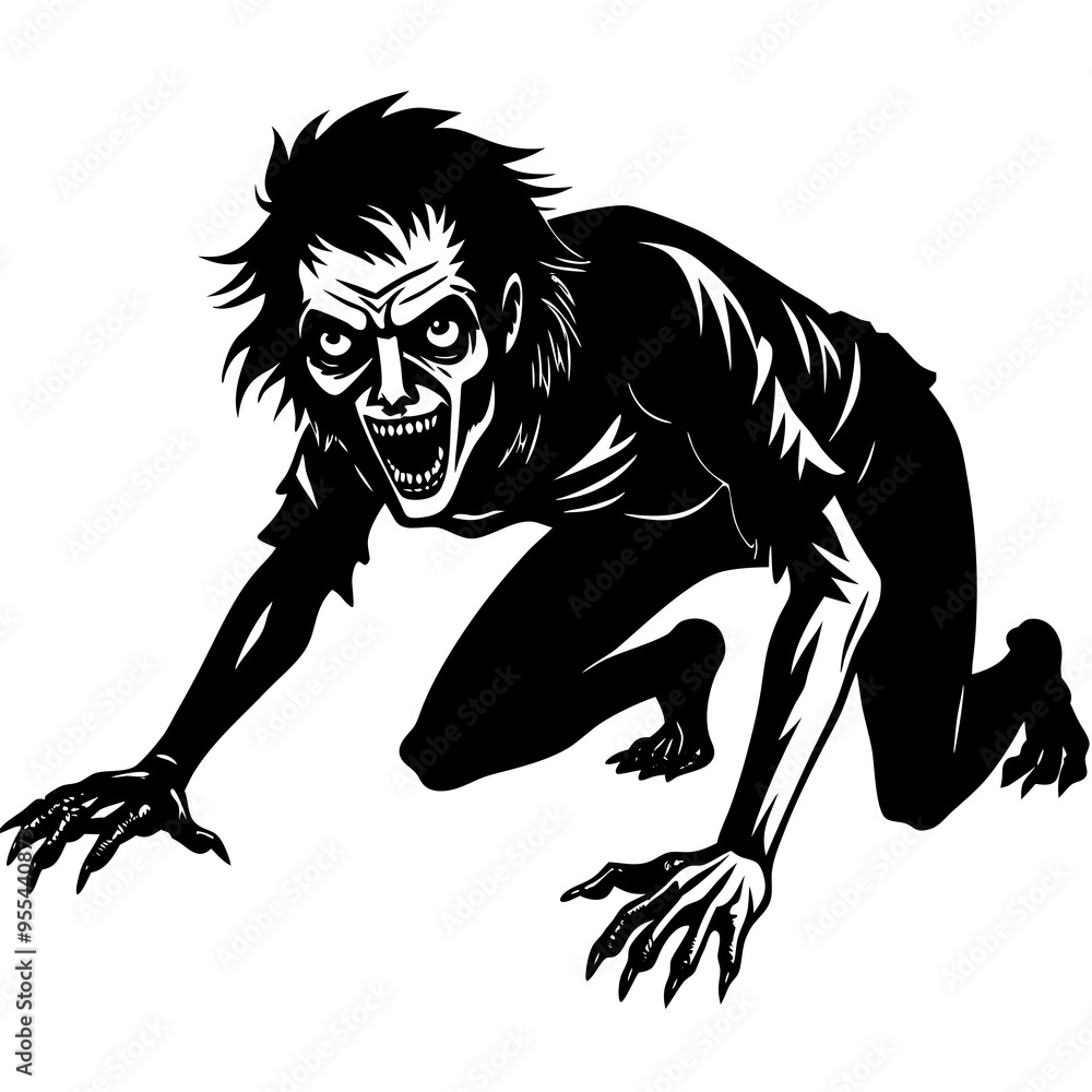 Fototapeta premium Creepy Zombie Crawl Vector Art Illustration