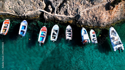 Aerial View of Deep Blue Sea Water with Sailing Boats in a Harbour Marina