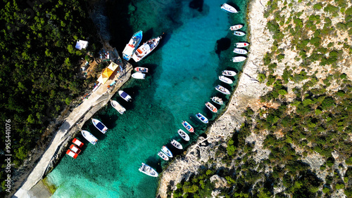 Aerial View of Deep Blue Sea Water with Sailing Boats in a Harbour Marina