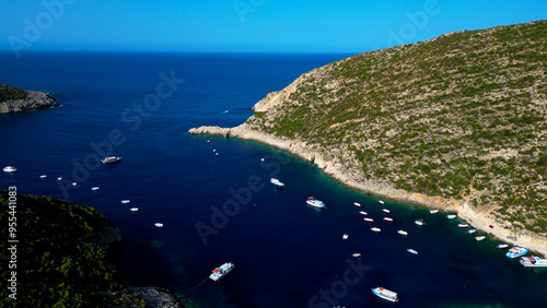 Aerial View of Deep Blue Sea Water with Sailing Boats in a Harbour Marina