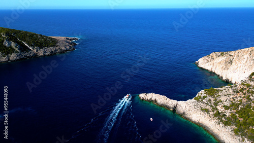 Aerial View of Deep Blue Sea Water with Sailing Boats in a Harbour Marina