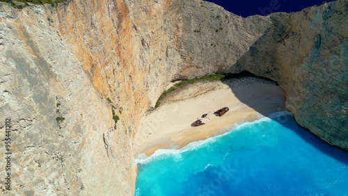 Aerial View of Azure Sea Water and Famous Navagio Beach | Zakynthos, Greek Island
