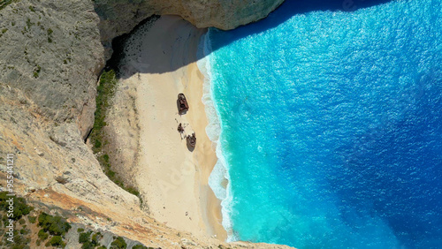 Aerial View of Azure Sea Water and Famous Navagio Beach | Zakynthos, Greek Island
