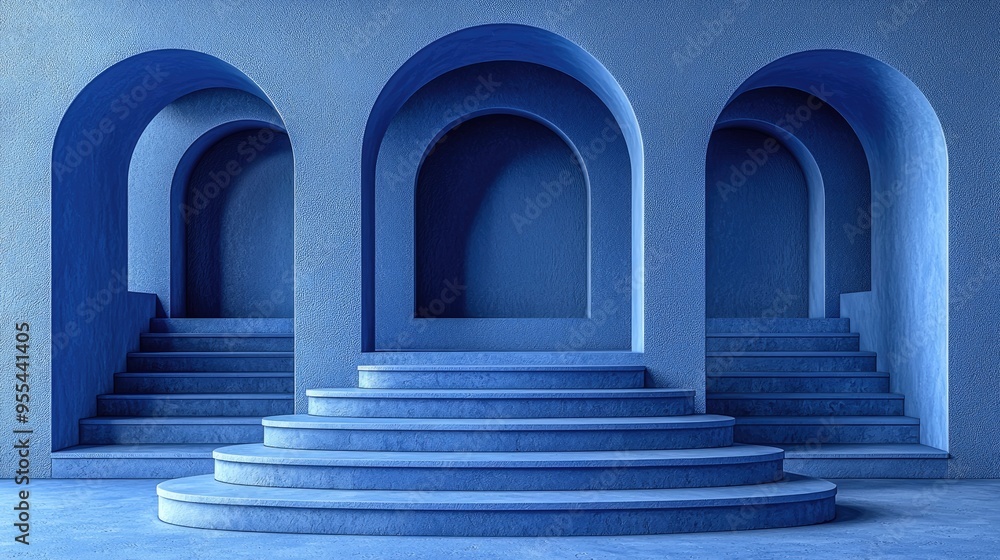 blue podium with circles background blue podium with circles background