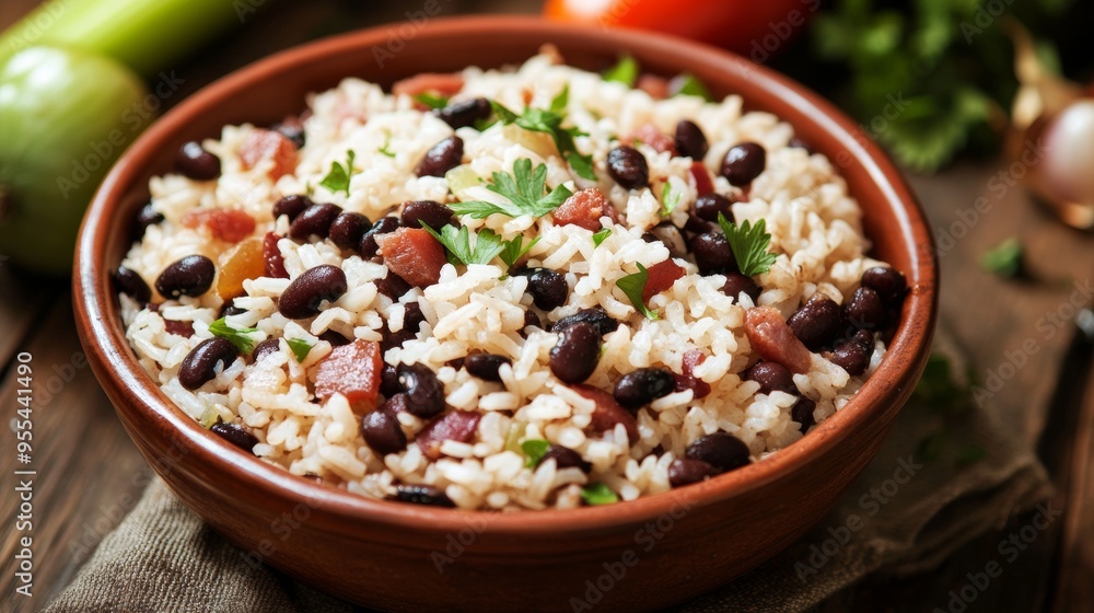 The national cuisine of Brazil: Red (black) beans with rice. The national cuisine of Brazil: Red (black) beans with rice.