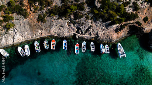 Aerial View of Deep Blue Sea Water with Sailing Boats in a Harbour Marina