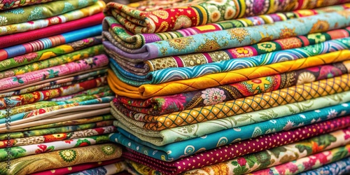 A Stack of Colorful Fabrics, Close-Up, Fabric Market, Textiles, Variety