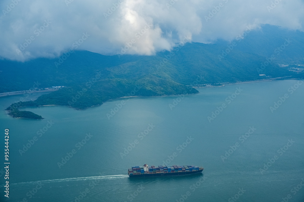 aerial view of cargo at sea coast of Hong Kong aerial view of cargo at sea coast of Hong Kong