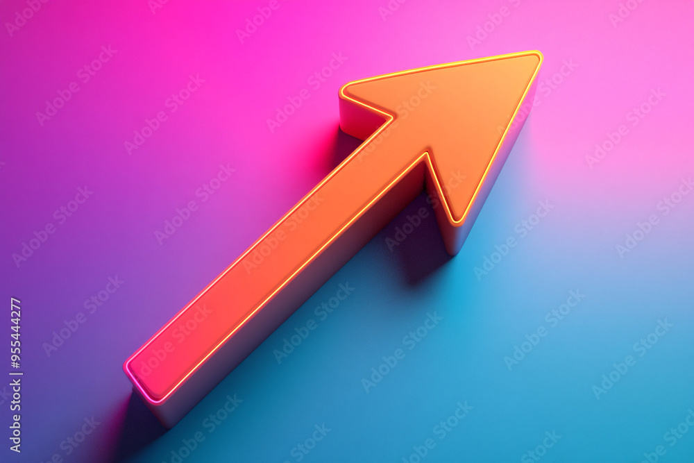 bright orange neon arrow pointing upward on a gradient pink and blue background creating a modern and bold graphic design bright orange neon arrow pointing upward on a gradient pink and blue background creating a modern and bold graphic design