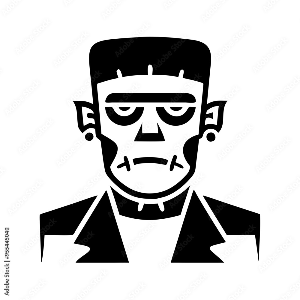 Frankenstein Monster Silhouette Icon, Classic Horror Character for Halloween