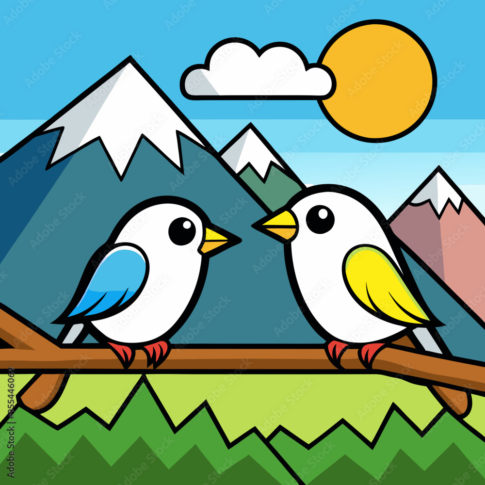 Mountain Perch Vector Illustration of Two Birds on a Branch Mountain Perch Vector Illustration of Two Birds on a Branch