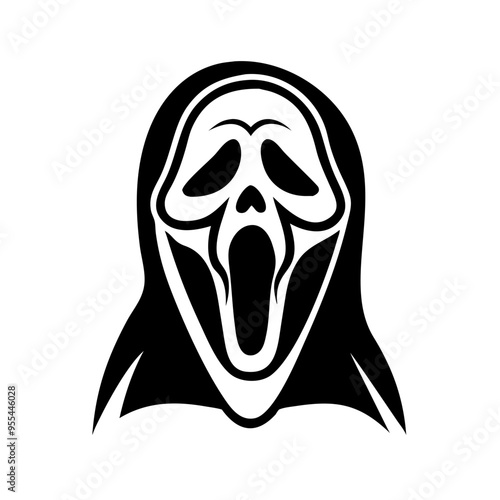Scream Mask Silhouette Icon, Horror Movie Symbol, Halloween Scary Face