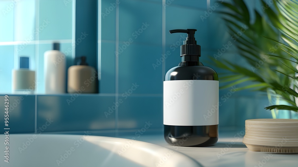 Shampoo, Hand Soap Bottle Mockup with Blank Label Design in Modern Bathroom. Shampoo, Hand Soap Bottle Mockup with Blank Label Design in Modern Bathroom.