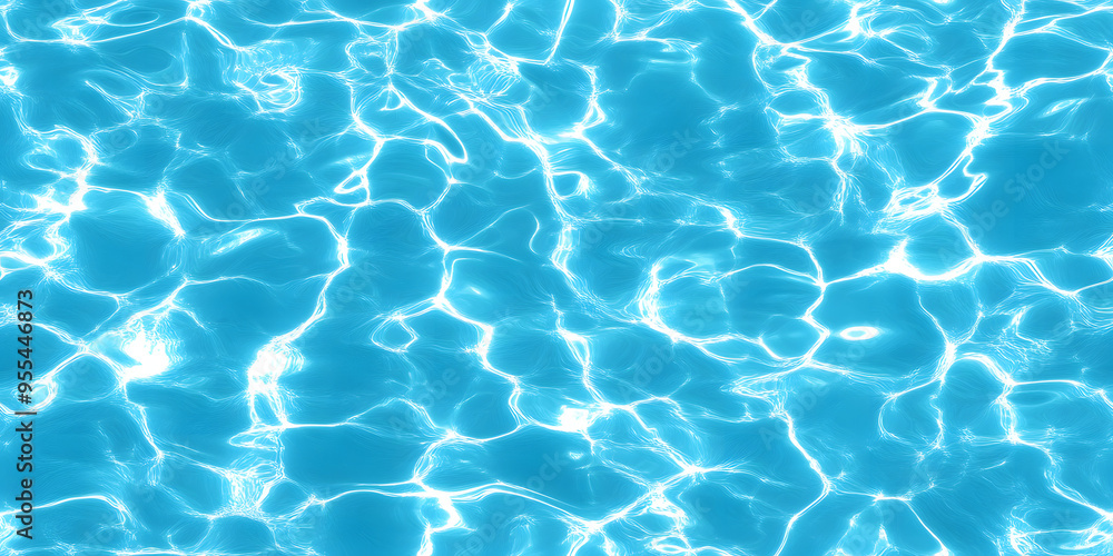 Obraz premium Seamless realistic water ripples or ocean waves tileable summer background texture. Sparkling crystal clear blue refreshing swimming pool, fountain, pond or lake pattern. High resolution 3D rendering.