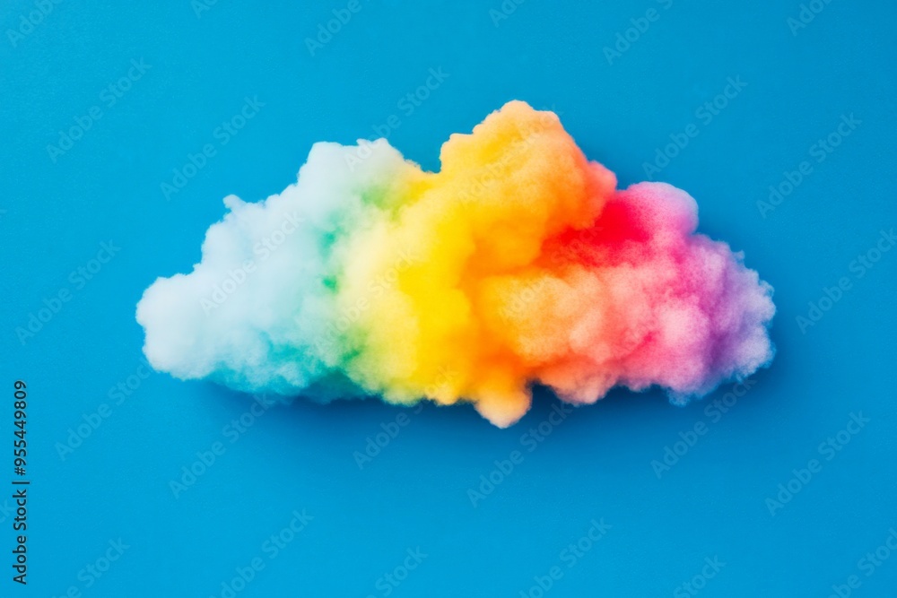 Vibrant Multicolored Cloud of Smoke Against a Blue Background Vibrant Multicolored Cloud of Smoke Against a Blue Background