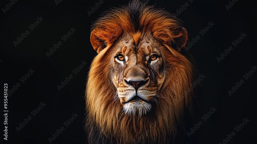 Majestic portrait of a lion against a black background. Majestic portrait of a lion against a black background.