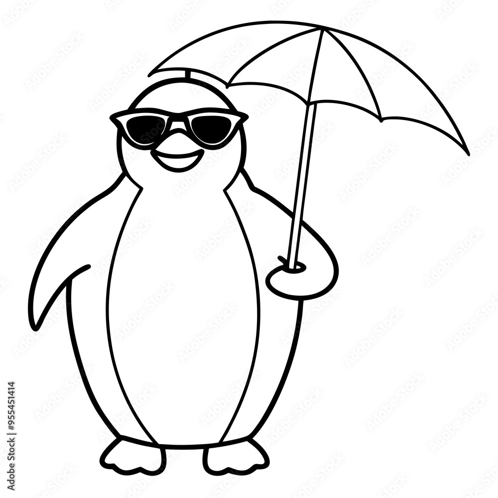 Fototapeta premium Penguin in Sunglasses with Umbrella – Vector Art Illustration