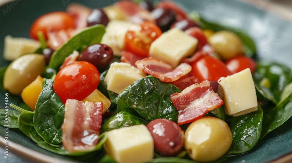 National cuisine of Brazil: Salad with spinach and olives. National cuisine of Brazil: Salad with spinach and olives.
