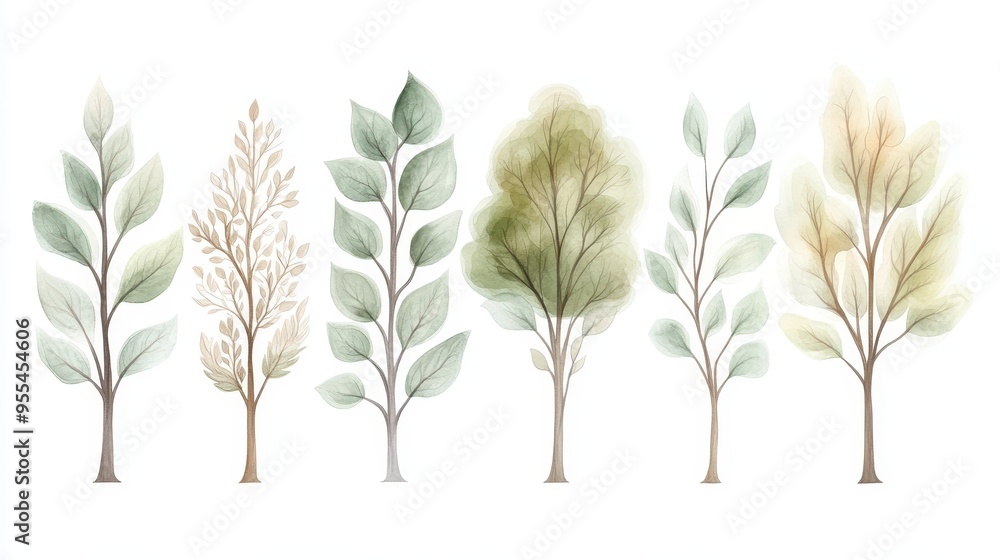 Fototapeta premium A series of trees with different shapes and sizes