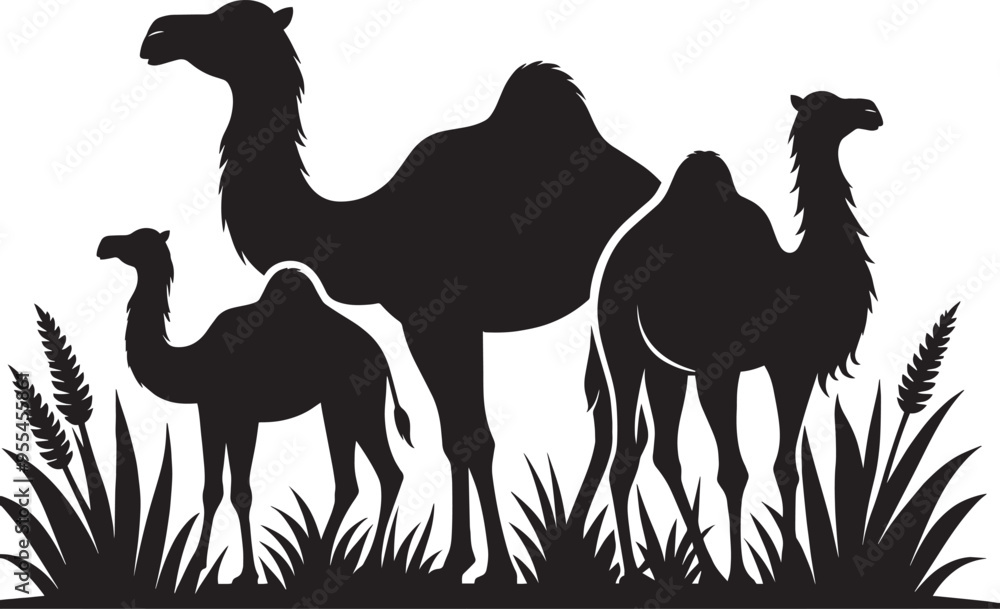 Fototapeta premium Desert camel animal Silhouette isolated on white background Minimalist camel vector illustration