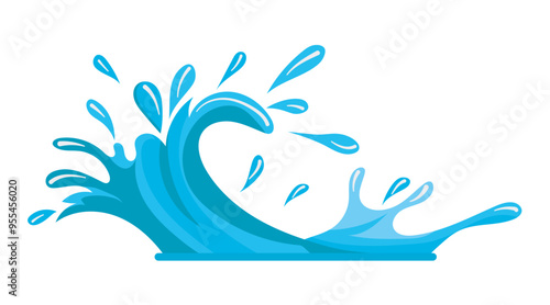 Flat vector illustration of a water splash showcasing a dynamic blue wave perfect for aquatic themed design work or digital art projects