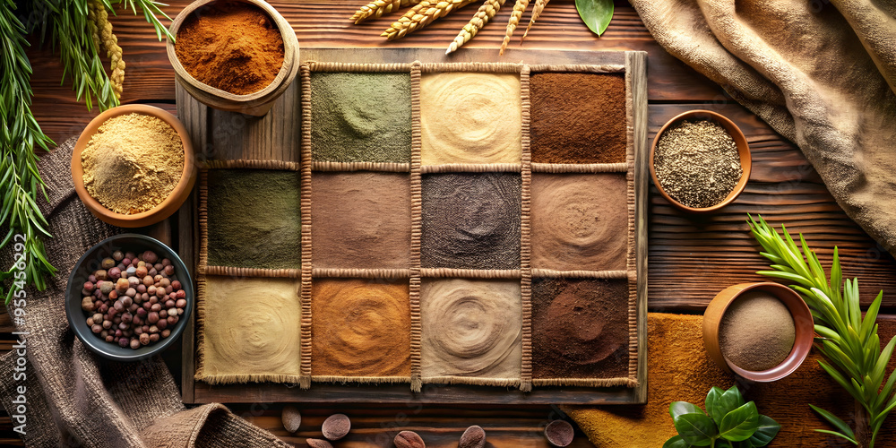 Spice Up Your Life: A tantalizing array of spices and herbs fills a rustic wooden tray, inviting you to explore a world of flavor. The warm, inviting tones and natural textures evoke a sense of comfor Spice Up Your Life: A tantalizing array of spices and herbs fills a rustic wooden tray, inviting you to explore a world of flavor. The warm, inviting tones and natural textures evoke a sense of comfor
