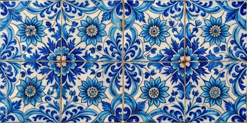 Blue and White Floral Tile Pattern, Portuguese Tiles, Azulejo , Ceramic , Art