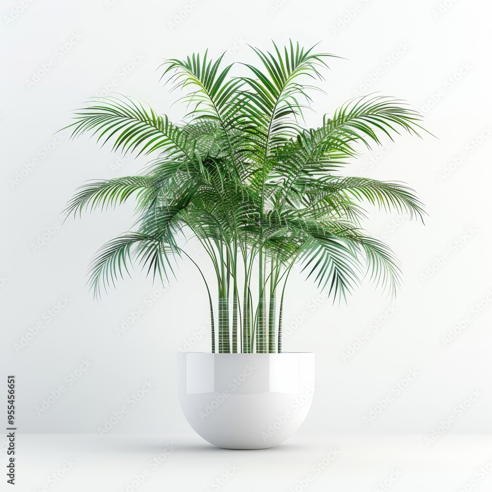 a 3D coconut tree in a pot, indoor plant, green fronds and pot, isolated on white background a 3D coconut tree in a pot, indoor plant, green fronds and pot, isolated on white background