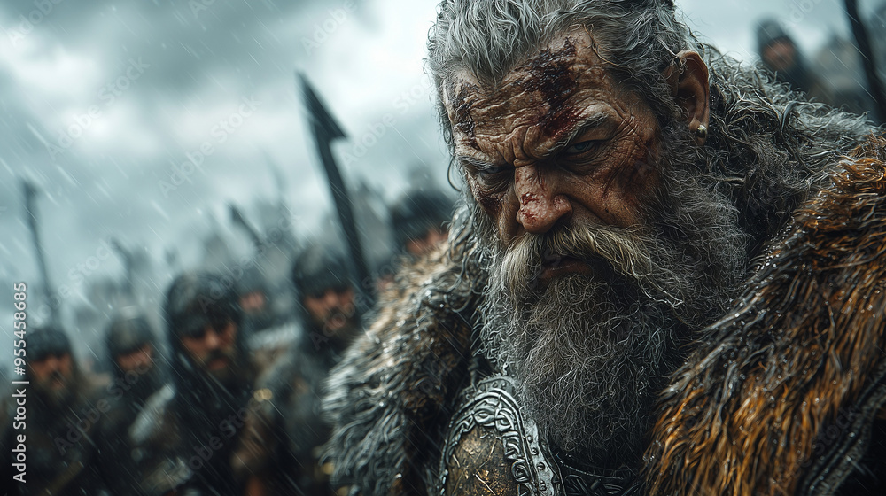 battle-worn dwarf male warrior with braided hair and intense gaze standing resolutely in a misty battlefield with a massive hammer battle-worn dwarf male warrior with braided hair and intense gaze standing resolutely in a misty battlefield with a massive hammer