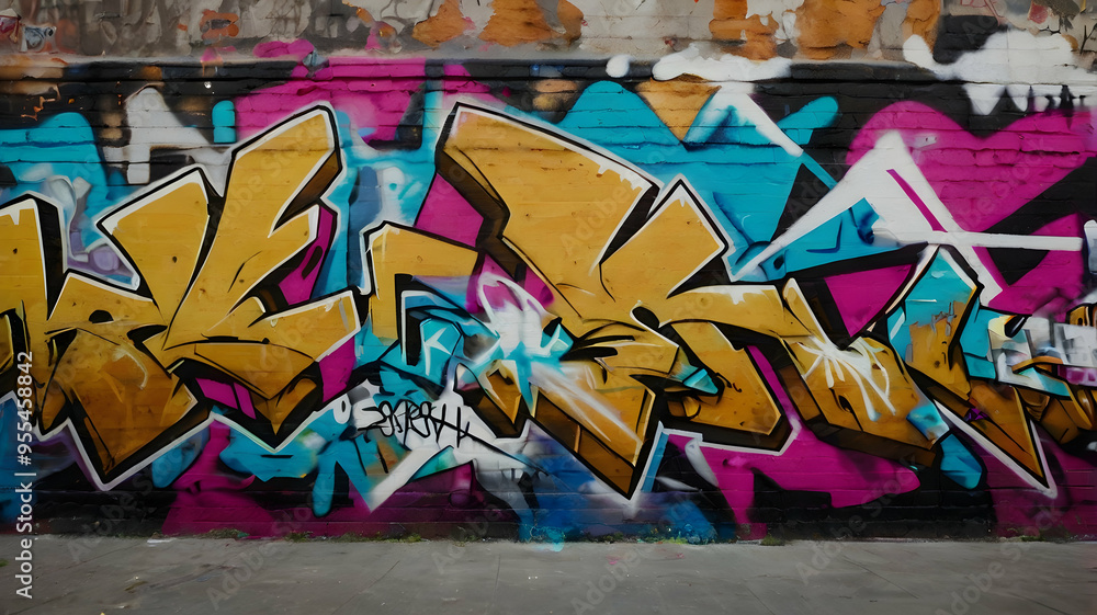 Urban Art Explosion: A vibrant and dynamic graffiti mural explodes across a brick wall, a symphony of color and texture in a captivating display of street art. Urban Art Explosion: A vibrant and dynamic graffiti mural explodes across a brick wall, a symphony of color and texture in a captivating display of street art.