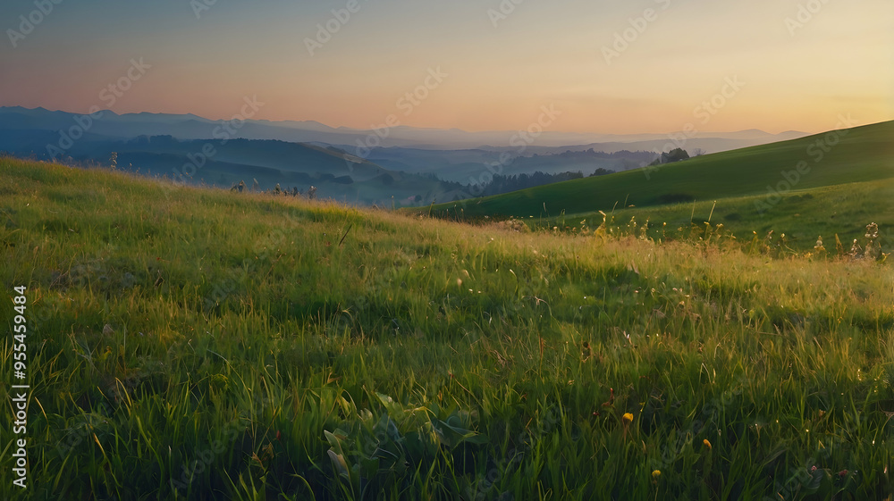 Golden Sunrise Over Rolling Hills: A breathtaking vista of lush green hills bathed in the warm glow of a golden sunrise, with misty valleys and a serene countryside panorama. Golden Sunrise Over Rolling Hills: A breathtaking vista of lush green hills bathed in the warm glow of a golden sunrise, with misty valleys and a serene countryside panorama.