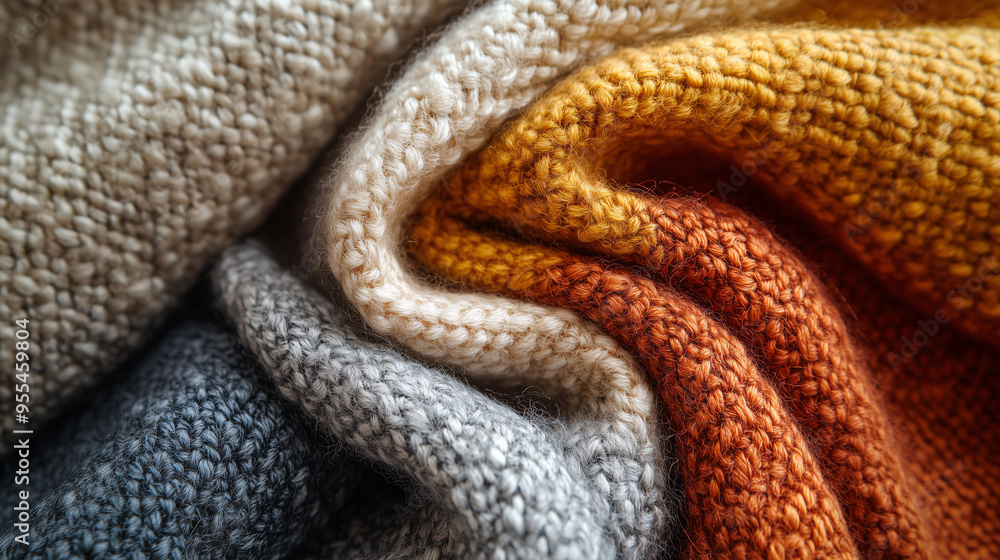 Close-up of multi coloured wool fabrics, wavy knitted jumper textured background Close-up of multi coloured wool fabrics, wavy knitted jumper textured background