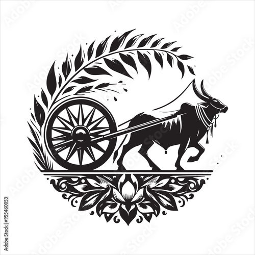 bullock cart wheel silhouette vector With White Background 
