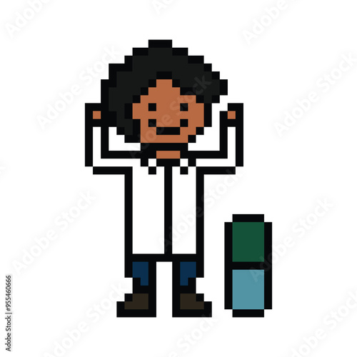 Cute pixel cartoon 8bit character man doctor or scientist game care for decoration pharmacist male doctor in hospital 8 bit male pixel art png vector.