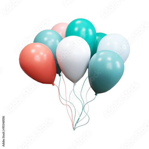 3D Rendered Bunch of colorful balloons isolated on a transparent background.