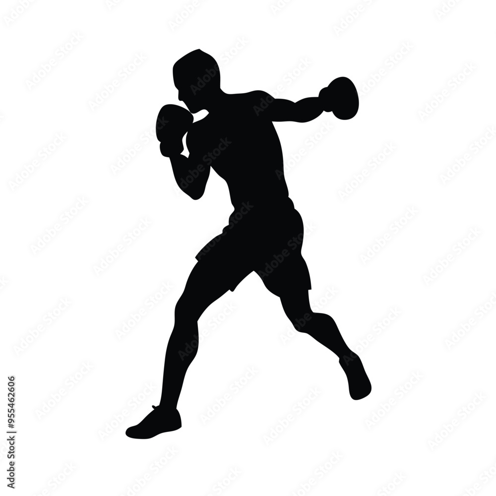 male boxing player pose vector silhouette, isolated white background male boxing player pose vector silhouette, isolated white background