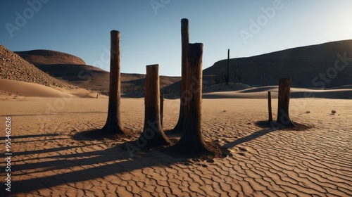 Desert Scene With Trees and Sand Dunes
