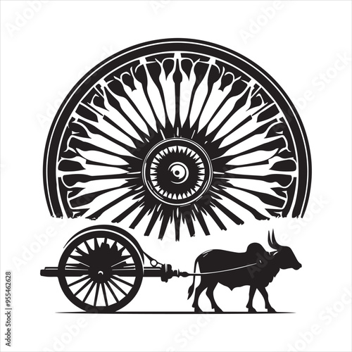 bullock cart wheel silhouette vector With White Background 