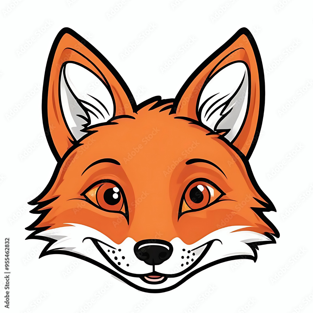 Fototapeta premium Happy red fox face cartoon illustration