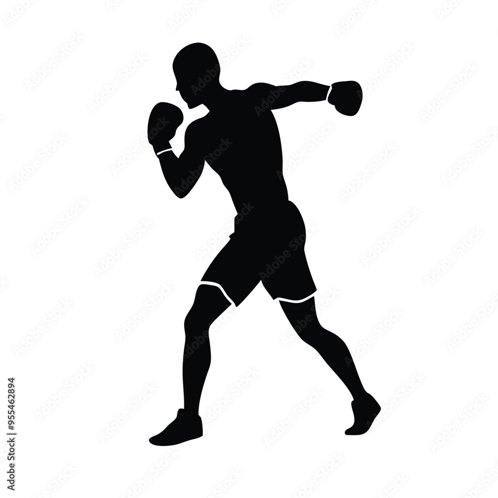 male boxing player pose vector silhouette, isolated white background male boxing player pose vector silhouette, isolated white background