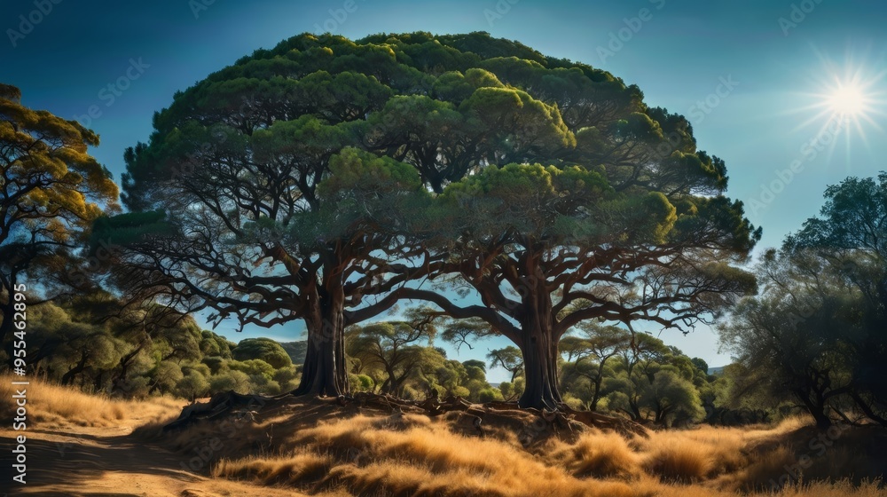 Fototapeta premium Group of Trees in a Field Painting