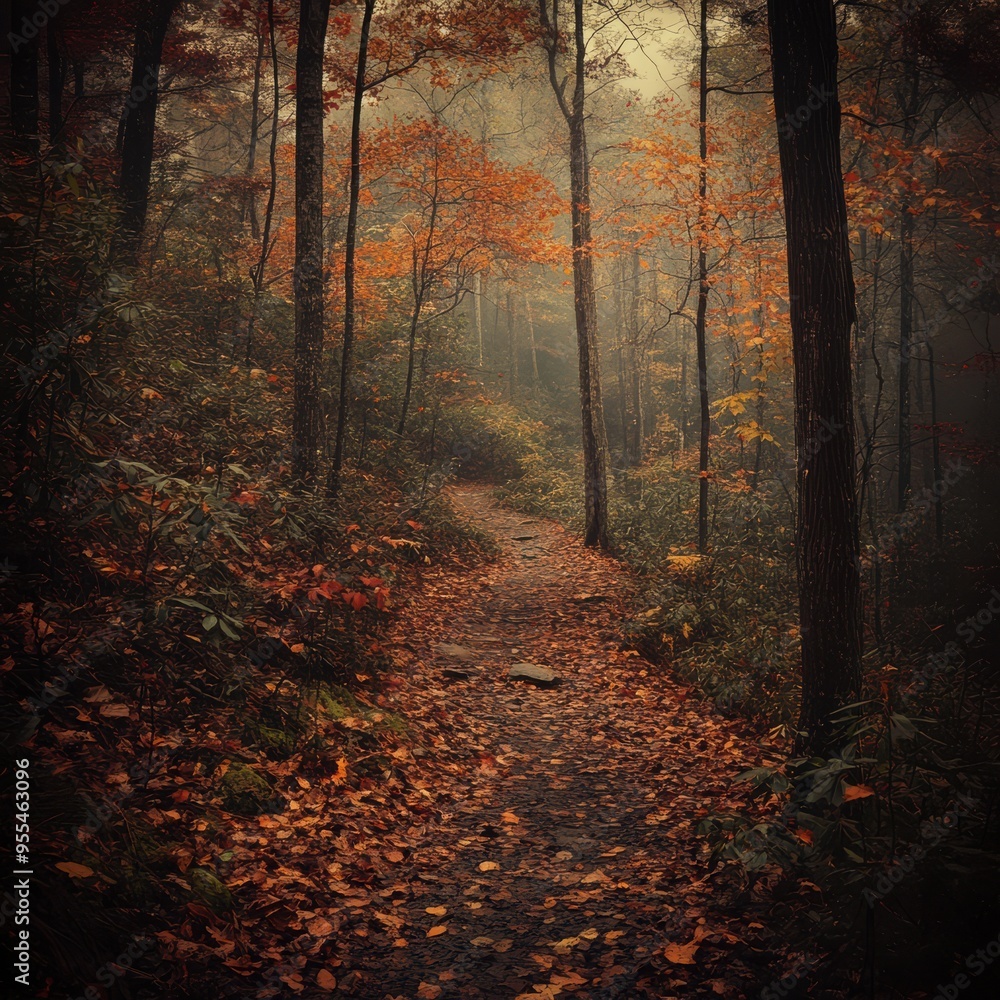 Tranquil Woodland Trail, a serene pathway embraced by colorful autumn foliage, inviting exploration and reflection amidst nature's beauty. Tranquil Woodland Trail, a serene pathway embraced by colorful autumn foliage, inviting exploration and reflection amidst nature's beauty.