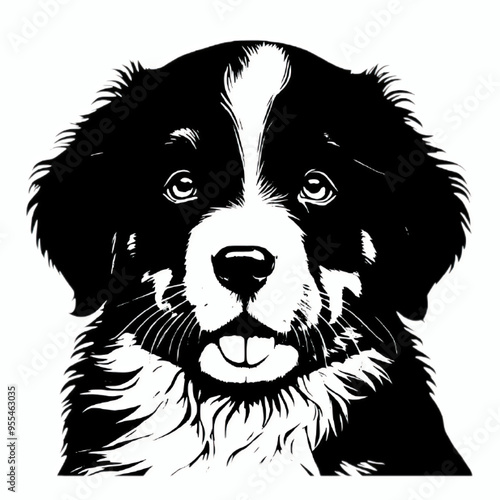 Bernese mountain dog puppy face vector silhouette illustration on white background