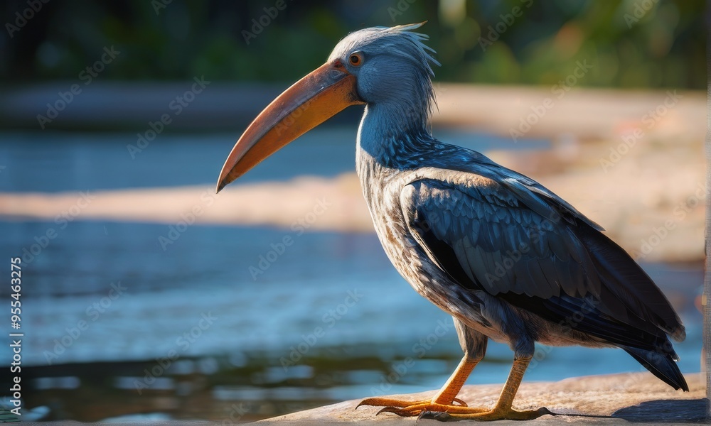Obraz premium Majestic Shoebill Stork by the Shore