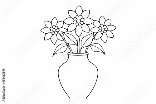 Black and white coloring book drawing flower vase vector art illustration