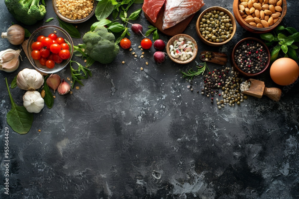 A rich assortment of gourmet food including bread, cheese, tomatoes, peppers, and nuts on a rustic table, evoking a fresh and organic feast. A rich assortment of gourmet food including bread, cheese, tomatoes, peppers, and nuts on a rustic table, evoking a fresh and organic feast.