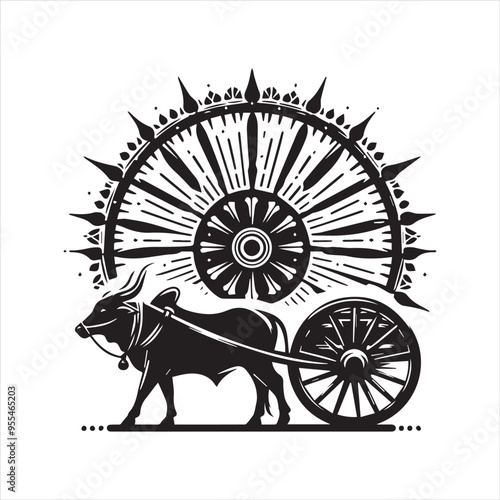 bullock cart wheel silhouette vector With White Background 