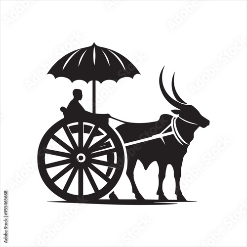 bullock cart wheel silhouette vector With White Background 