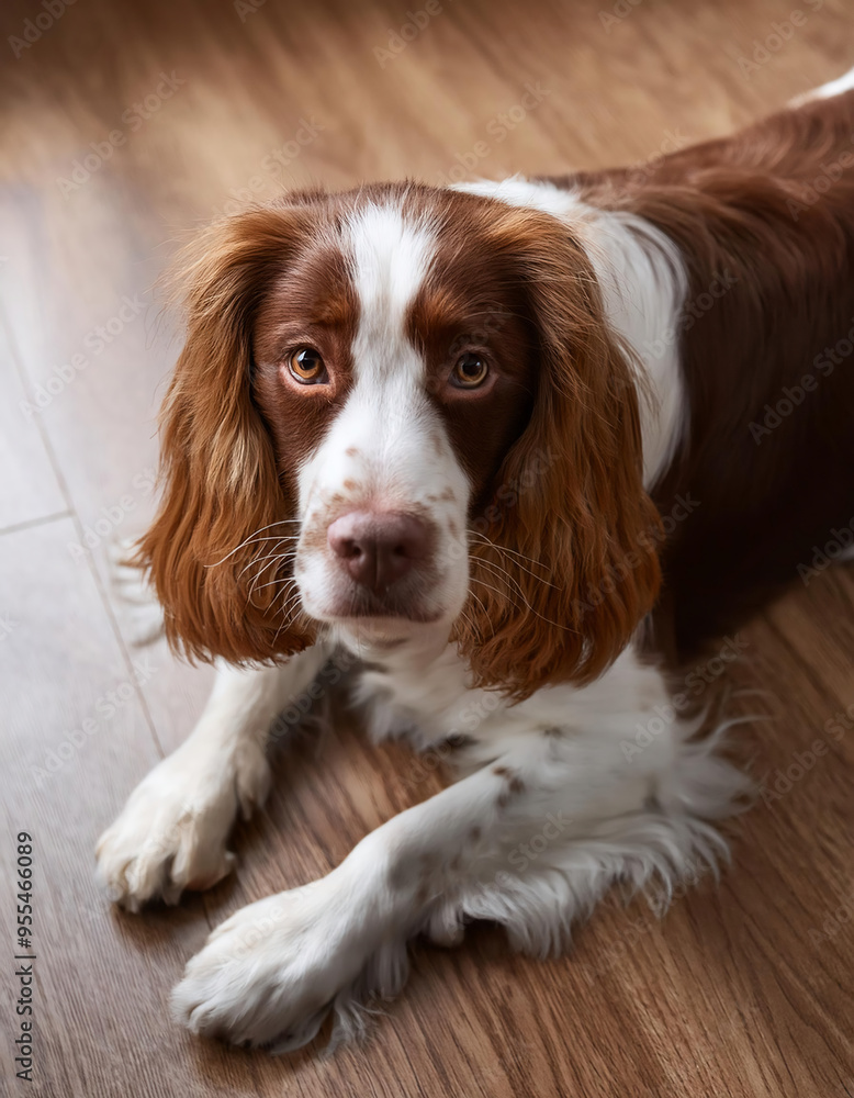 Cute welsh springer spaniel dog lying on the floor Cute welsh springer spaniel dog lying on the floor